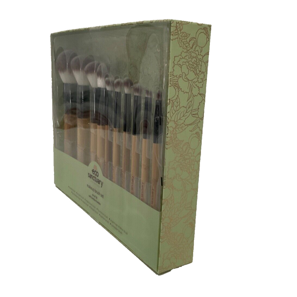 Eco Sanctuary Make Up Brush 10pc Set Bamboo Handles Powder Bronzer Concealer Eye - Picture 2 of 16